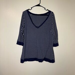 Torrid Navy and White Striped V-Neck Long Sleeve Top